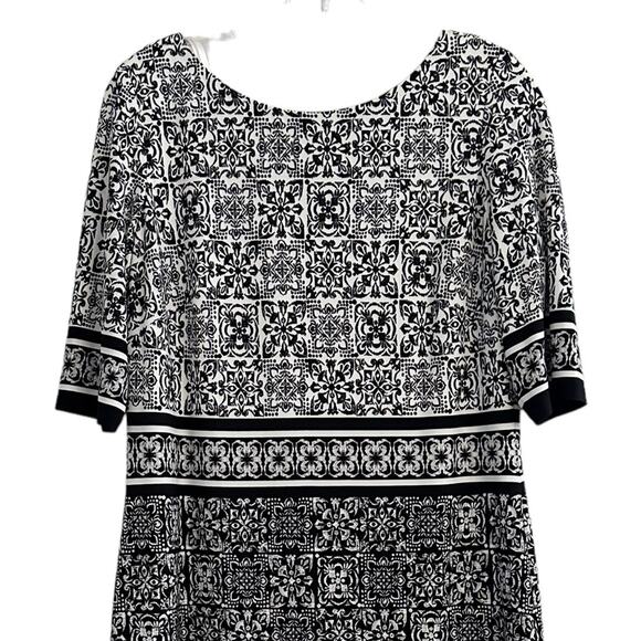 Eliza J Tile Print Dress Shift Black White Pink Stripe Size 10 EJ8M7814 Stretch - Picture 4 of 16